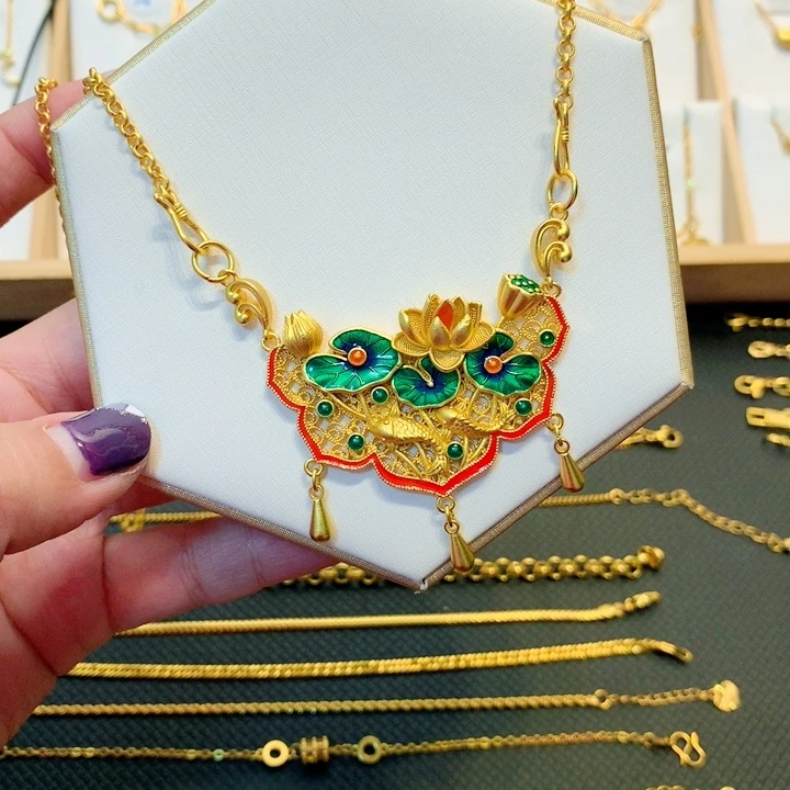 铜合金吊坠 铜合金复古珐琅国潮毛衣链毛衣吊坠两世欢大牌古风