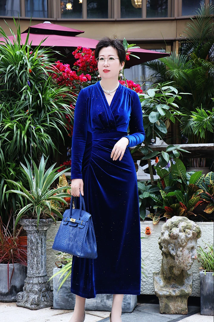 2380原创款进口面料修身长裙显瘦气质时尚洋气轻奢长袖复古收腰