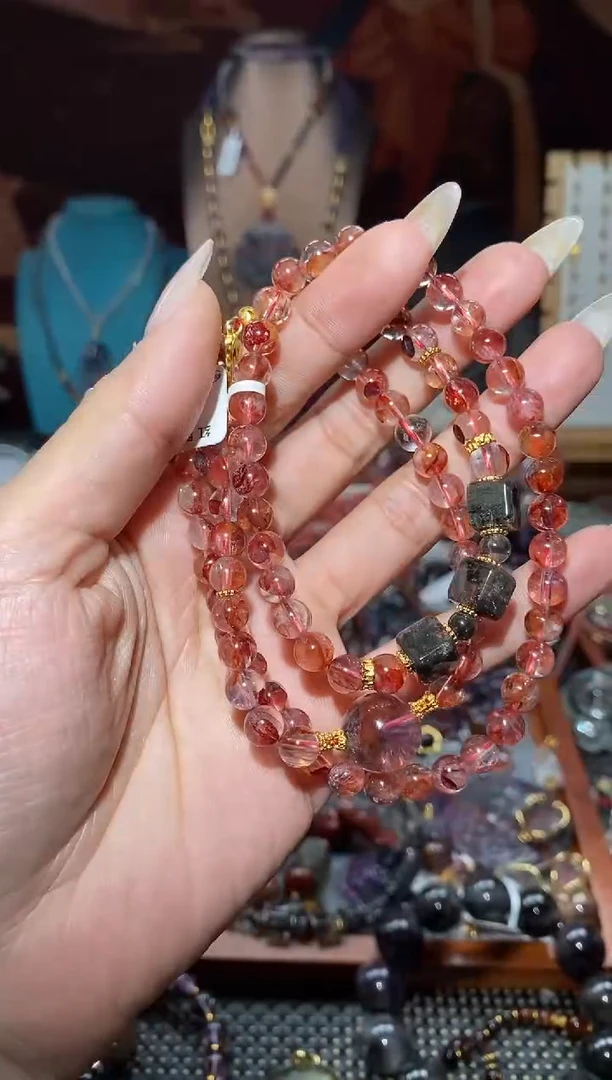 【闪购商品】水晶DIY项链未镶嵌红胶花黑羽极光