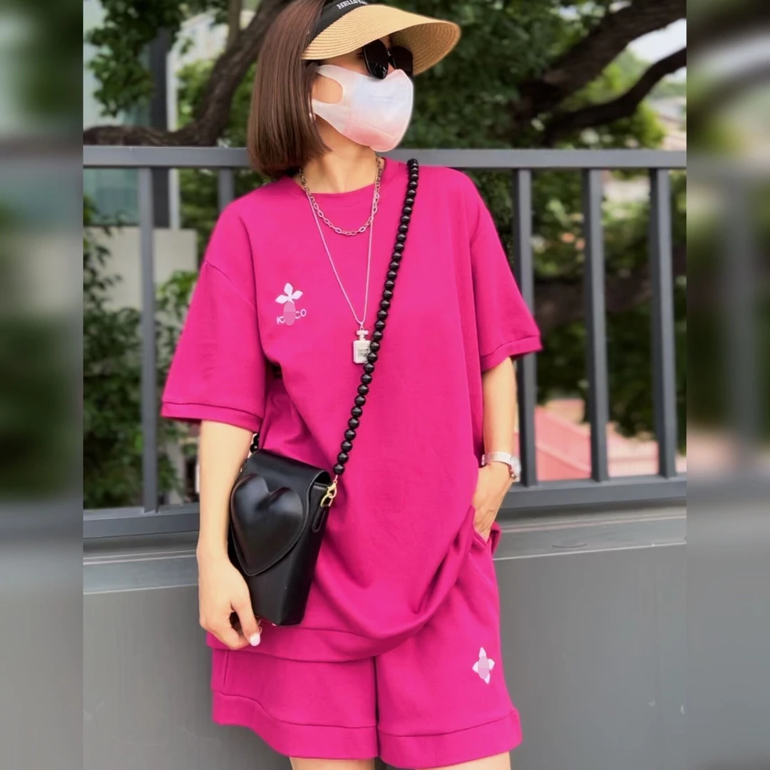 诺诺严选 2024新款 十字星潮牌 T恤+短裤 套装女