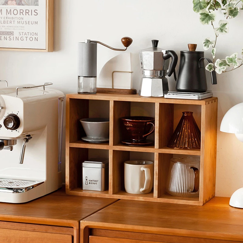 及木实木格子架置物架六宫格杯子器物原木架子QT037