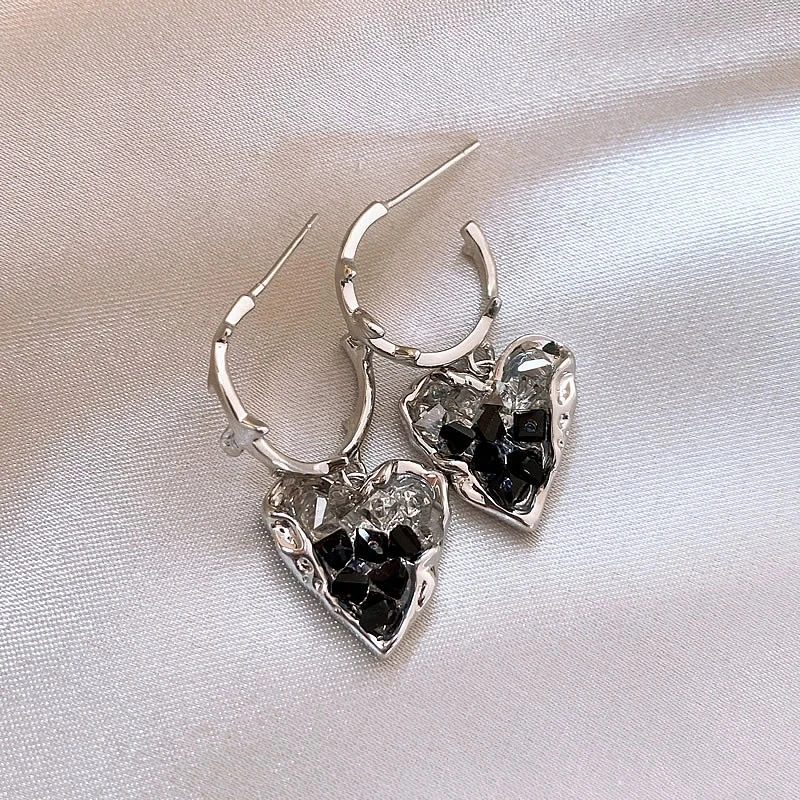合金仿水晶耳饰 心形耳钉 个性气质时尚高级感设计百搭轻奢精致