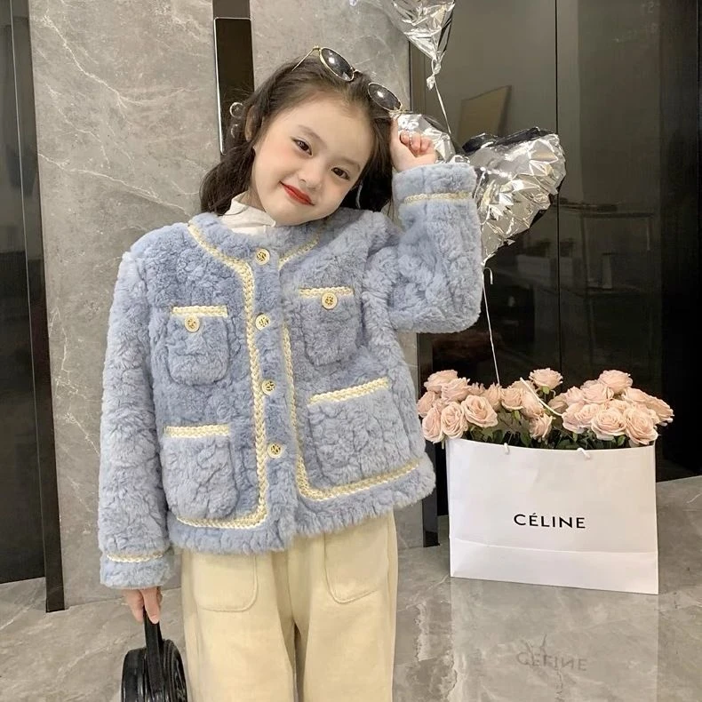 【小扬哥推荐】女童小香风羊羔毛外套2022新款秋冬皮毛一体中大童淑