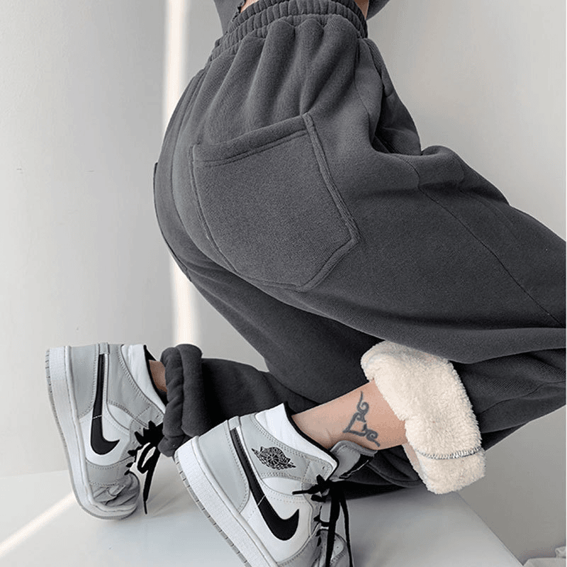 boshboy/波仕男孩 保暖宽松直筒潮流百搭韩版加绒秋冬加厚运动裤女抽脚棉裤休闲裤潮