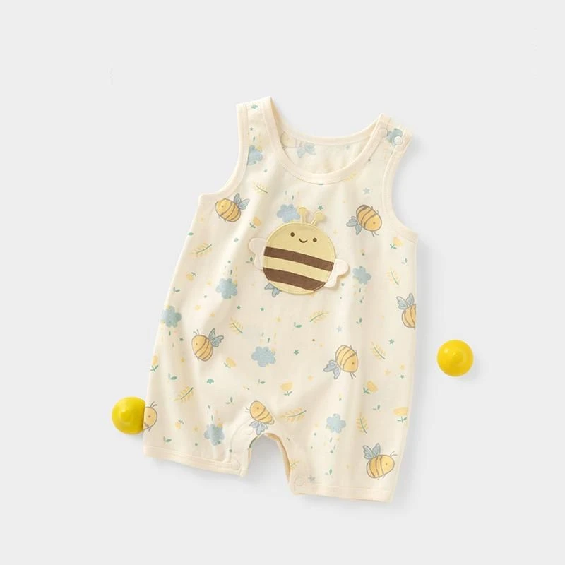 以牵现货男女宝宝可爱背心连体夏季薄款新生外出清爽无袖哈衣爬服