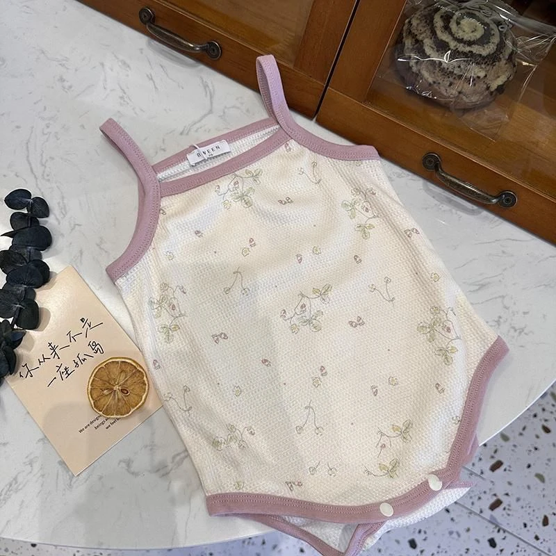 以牵韩式婴儿衣服夏季薄款吊带包屁衣洋气新款宝宝可爱超萌连体衣
