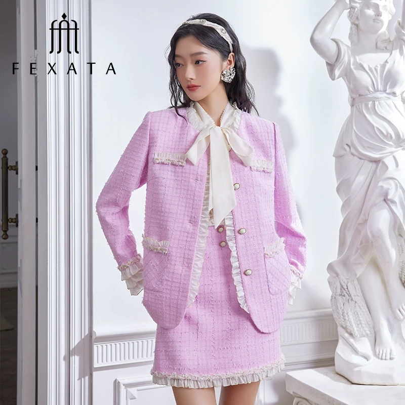 FEXATA斐格思2024秋季新品千金小香风外套半身裙两件套裙套装女