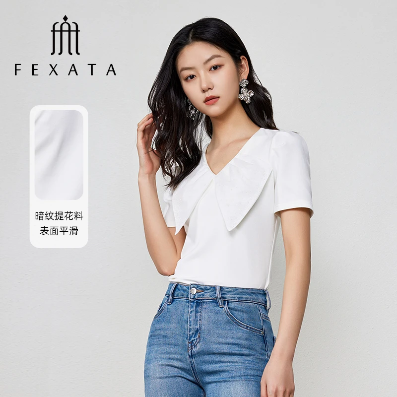 FEXATA斐格思上衣女2024夏季新品都市时髦设计感休闲百搭短袖T恤