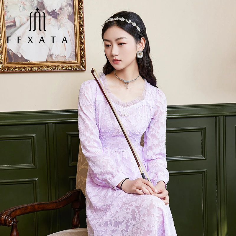 FEXATA连衣裙花边领宫廷风连衣裙小众设计师裙子