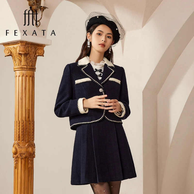 FEXATA斐格思套装女2024冬季新品复古学院派外套半身裙时尚两件套