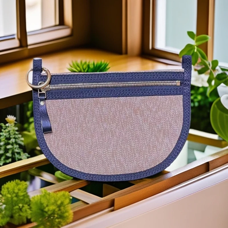 【双工牌手工皮具】可爱时尚百搭帆布配皮化妆包收纳包扁豆包238016