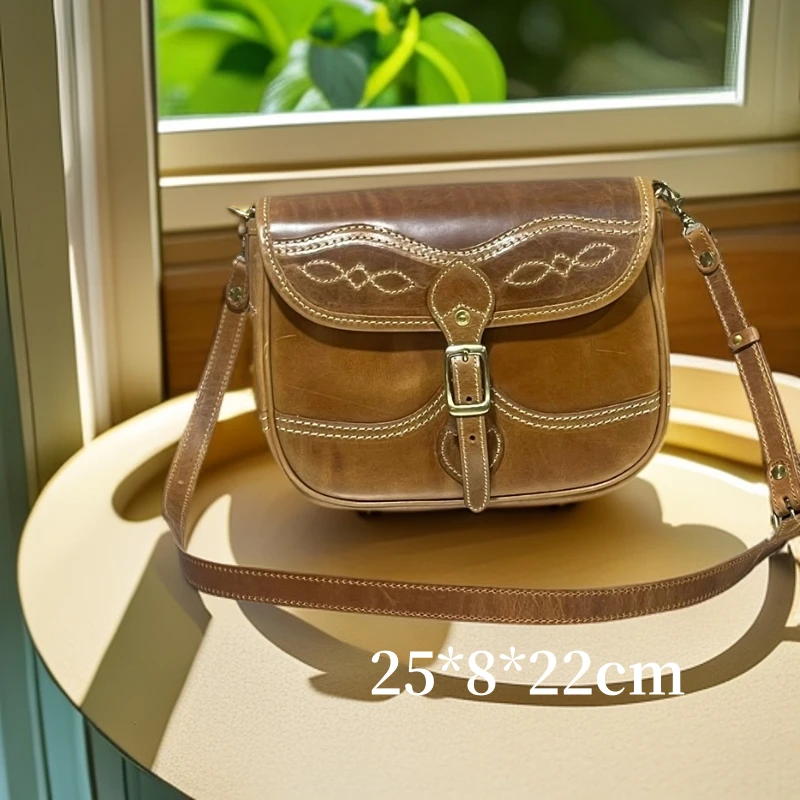 【双工牌】高级百搭轻奢复古经典休闲时尚小众单肩邮差包237014