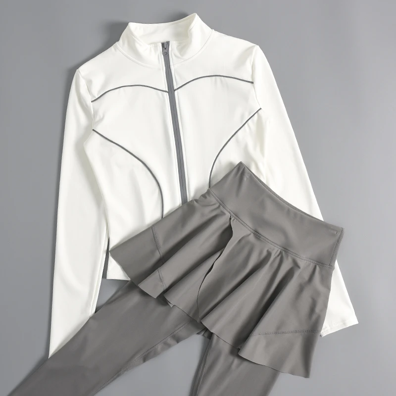 跑步运动女套装秋冬款长袖专业健身房穿搭修身显瘦瑜伽服圆领外套