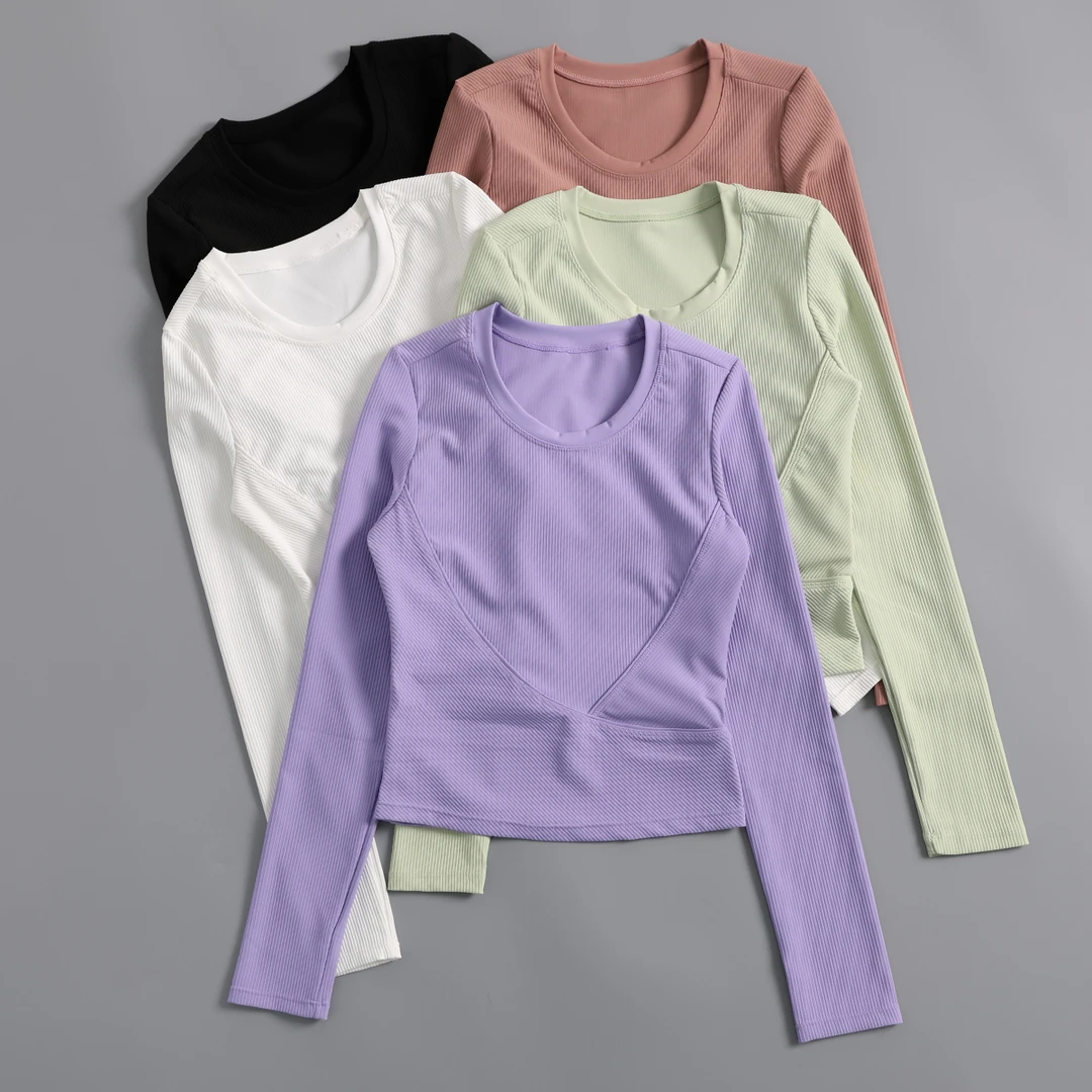 瑜伽服女秋季跑步速干紧身运动上衣普拉提训练骑行健身服长袖T恤