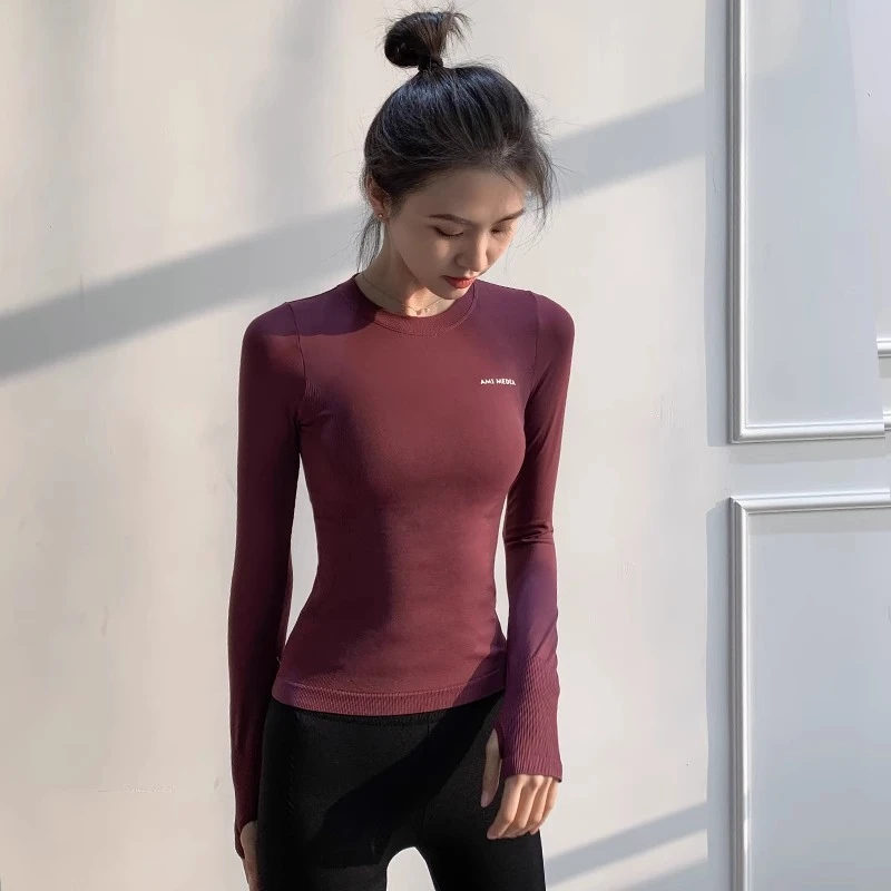 瑜伽服女秋冬弹力紧身长袖跑步运动速干上衣专业普拉提训练健身服