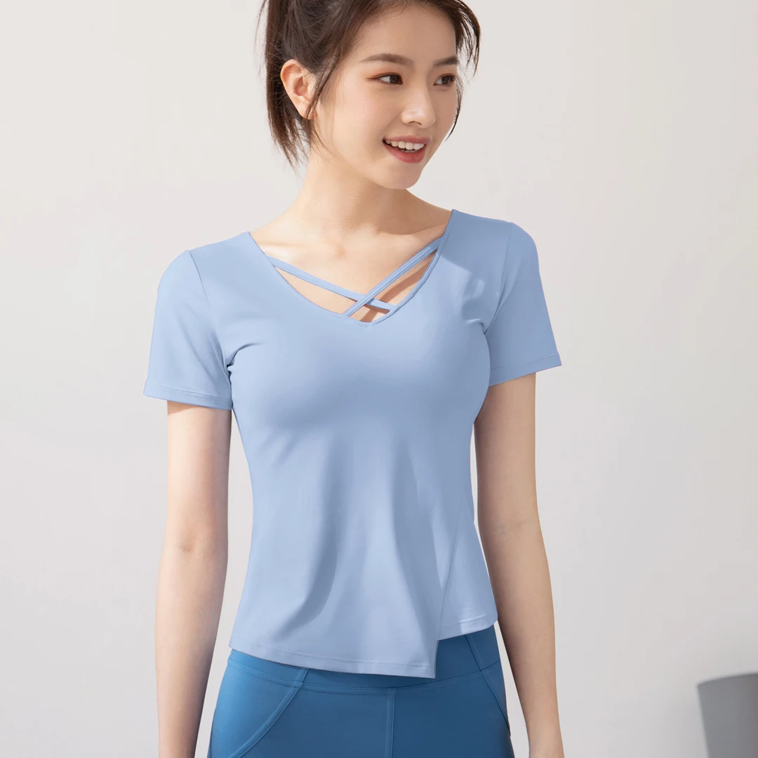 夏季高级感健身服女夏透气速干t恤普拉提跑步运动短袖瑜伽服上衣