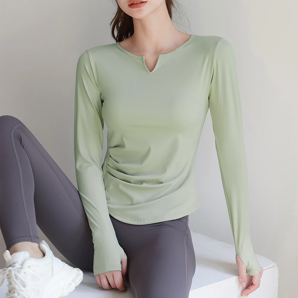 带胸垫高级感瑜伽服上衣女秋冬长袖运动t恤跑步普拉提训练健身服