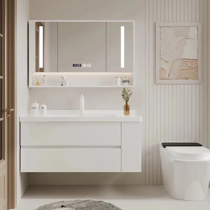 现代简约马桶侧边柜组合陶瓷一体盆洗漱台洗脸盆浴室柜收纳储物柜