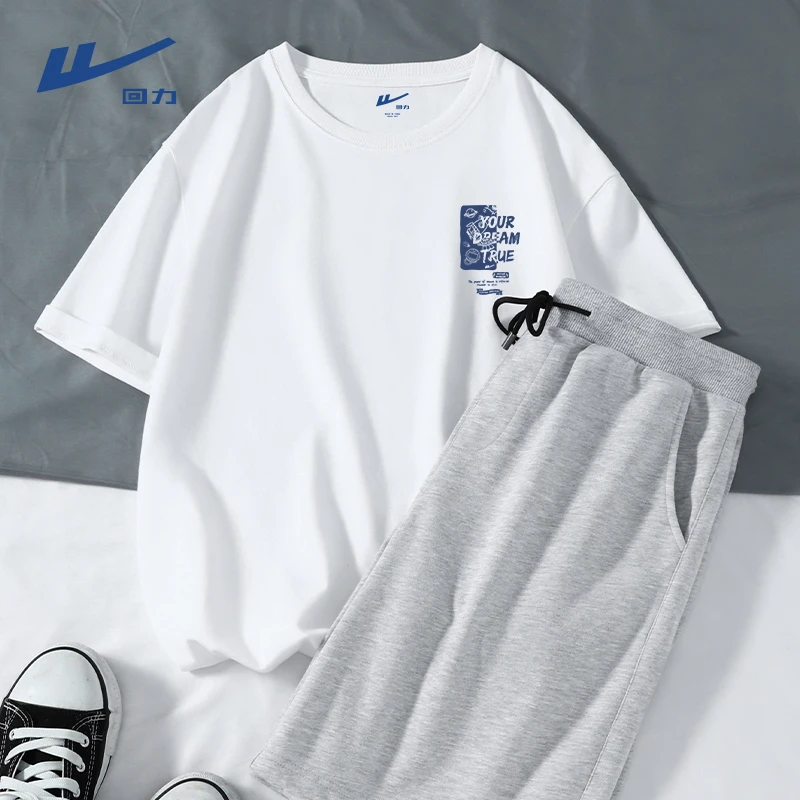 回力休闲套装男士夏季青少年宽松潮流大码t恤两件套运动短袖短裤