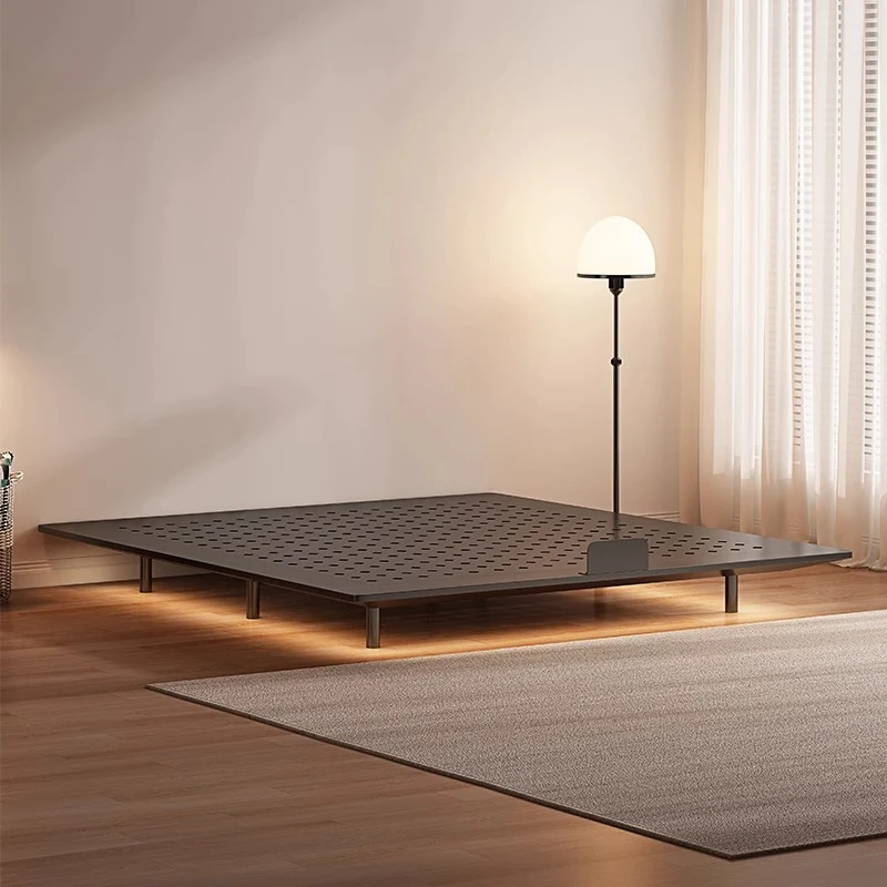 2024新款碳素钢悬浮床架小户型无床头无靠背床侘寂奶油风