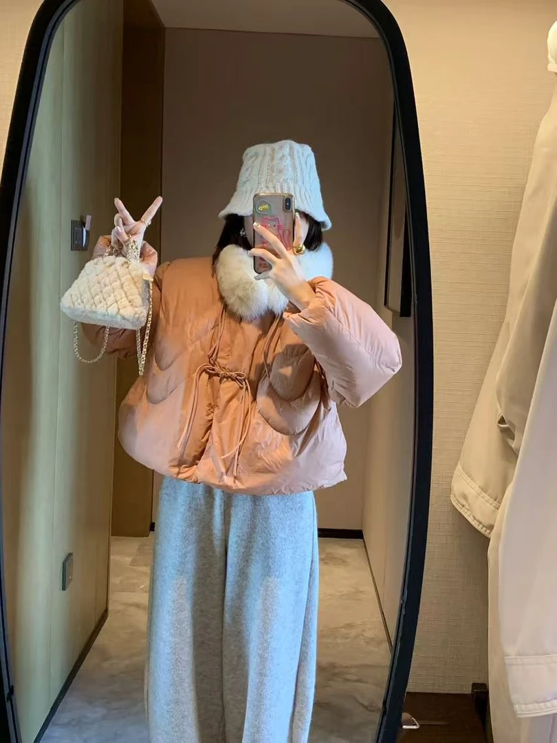 流苏盘扣新中式保暖羽绒服国风气质毛领宽松韩版时尚冬季外套