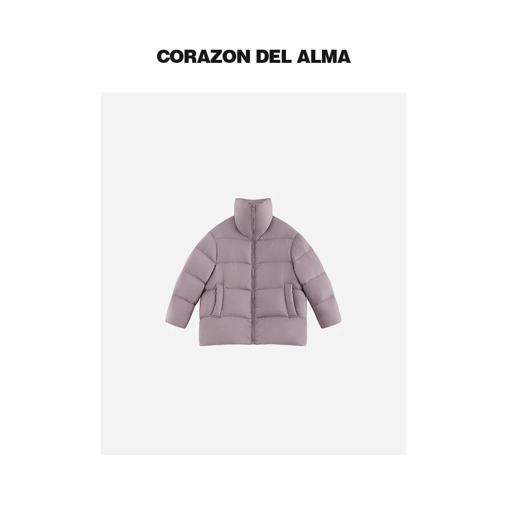 反季福利【野玫】超显白雾紫色加厚白鸭绒立领中长款面包服羽绒服