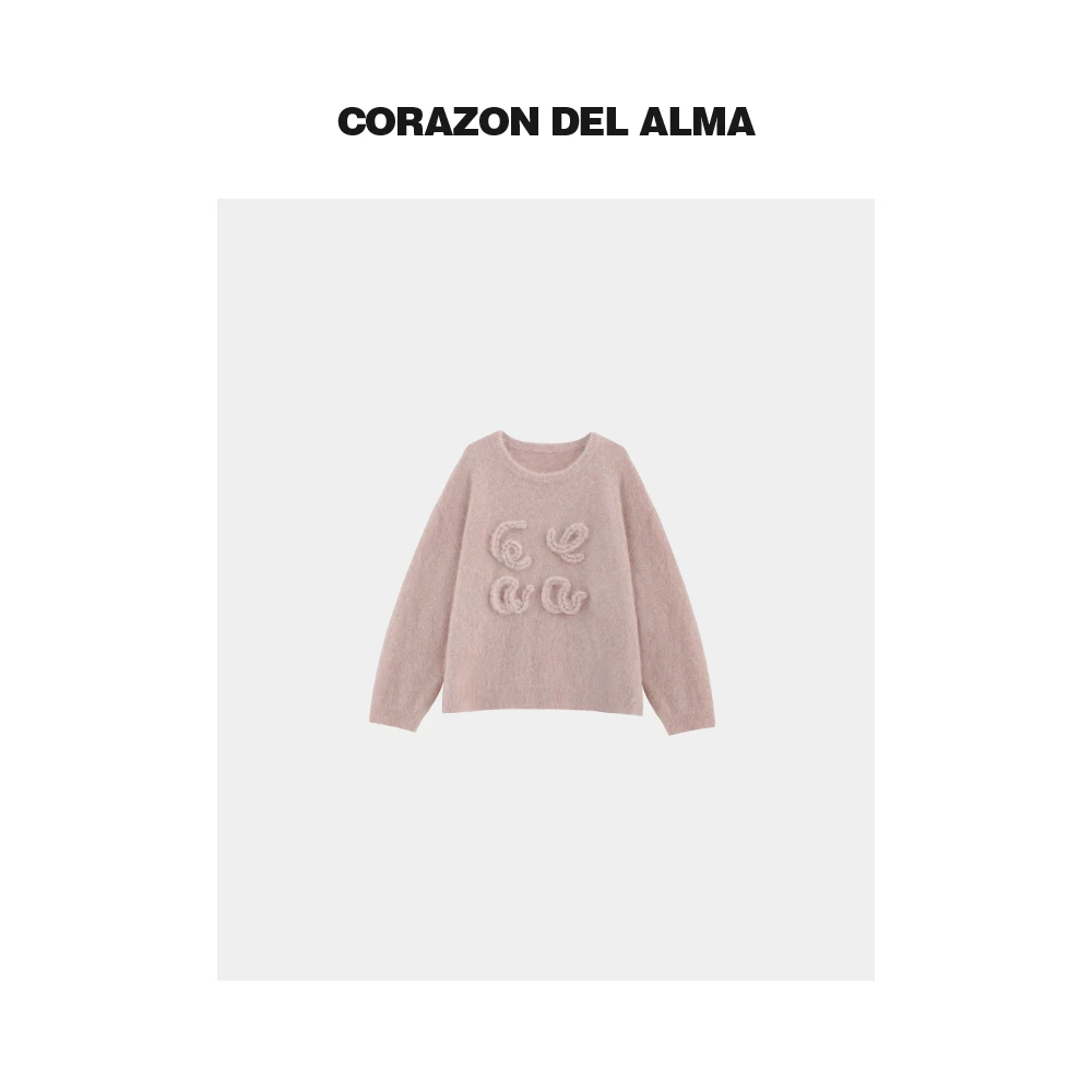 【柚语】福利 嵿级苏力超细羊驼毛手工氛围感粉色廓形套头毛衣-AW84