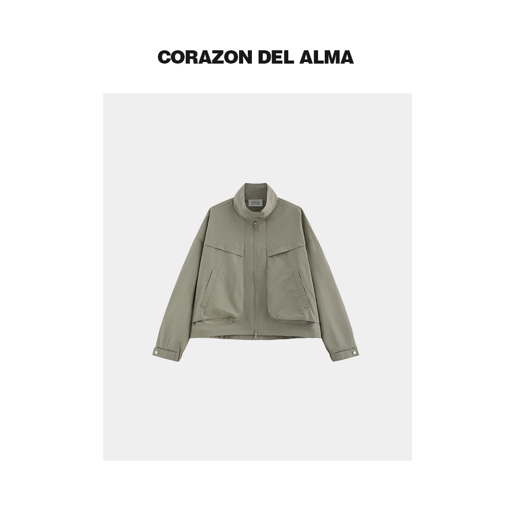 反季福利【塔尔街】工装风捏褶设计宽松廓形立领夹克外套-3436