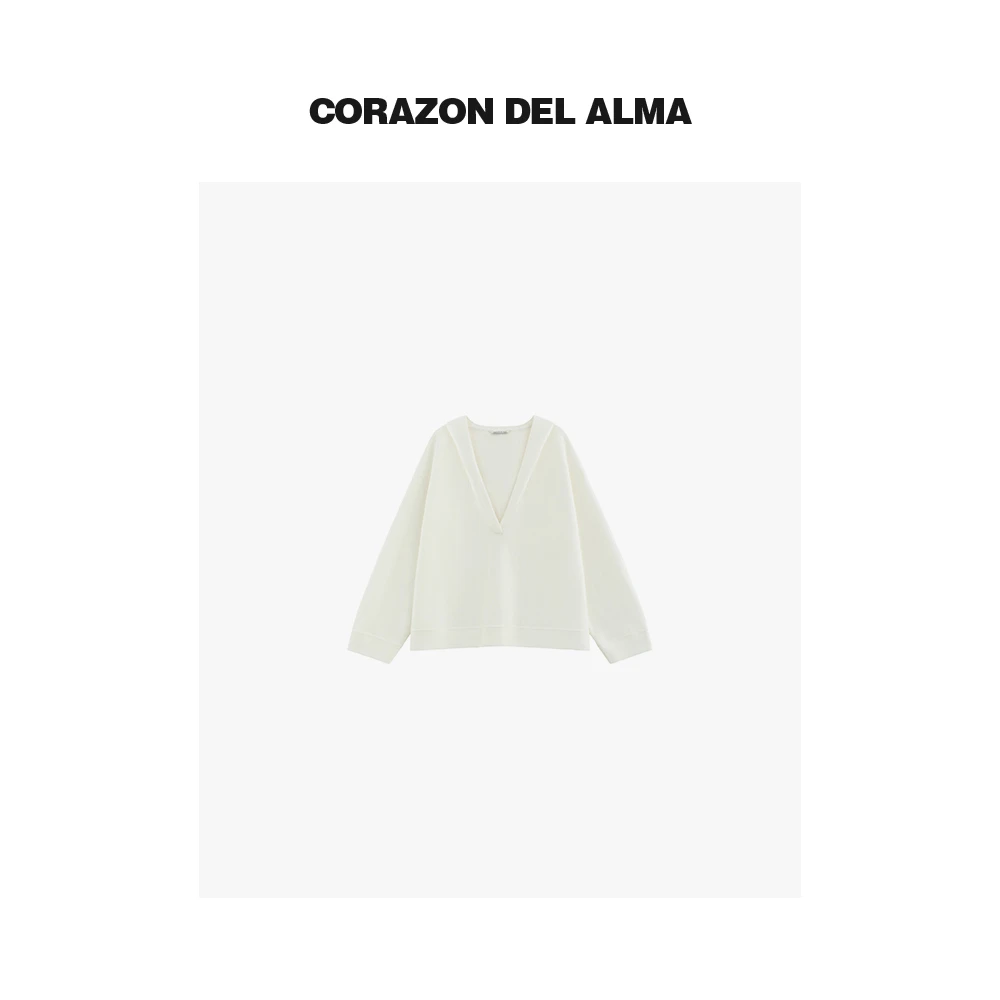 【浮春】高端精梳珠地肌理感叠穿显瘦连帽深V领廓形卫衣-SS1162