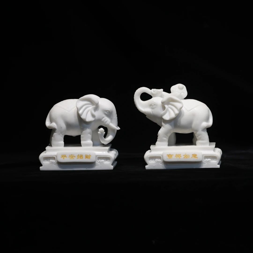 小旺石雕精美小摆件 小象一对平安招财吉祥如意