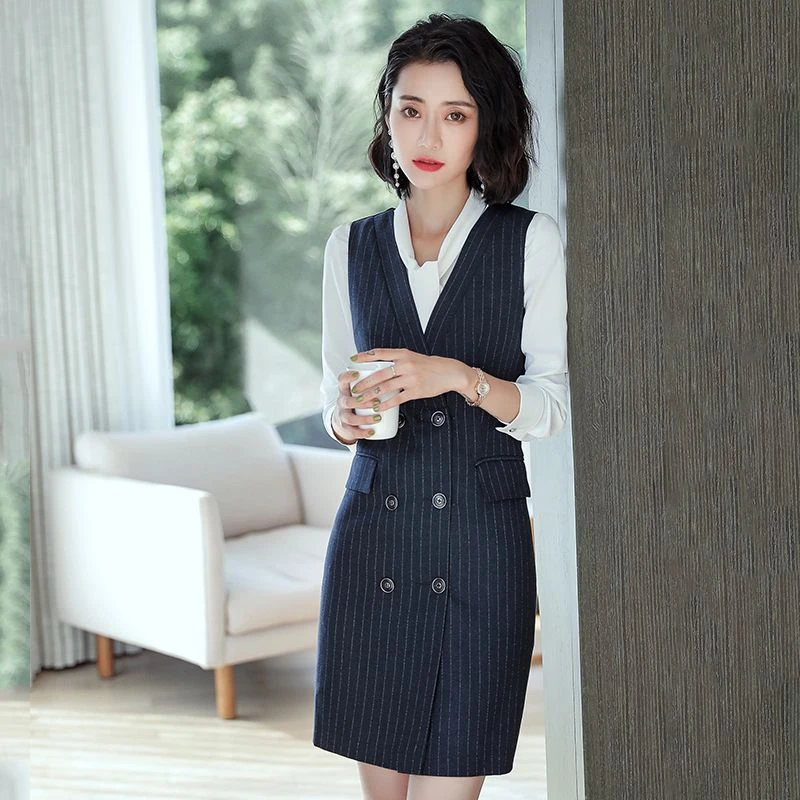 连衣裙女职业装条纹春秋新款时尚气质正装名媛商务OL职场裙工作服