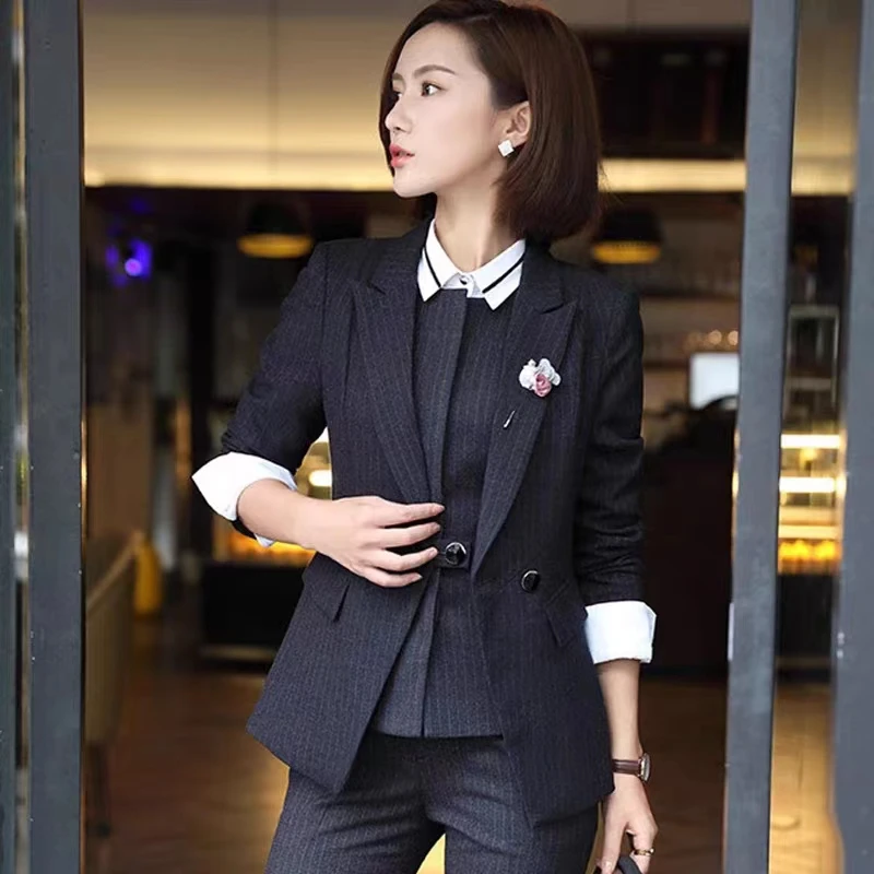 高级感条纹西装外套女春秋2025新款面试正装工作服职业装气质西服