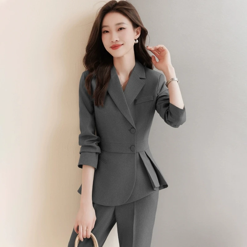 灰色西装职场外套女新款珠宝店美容院高端西服职业正装工作服