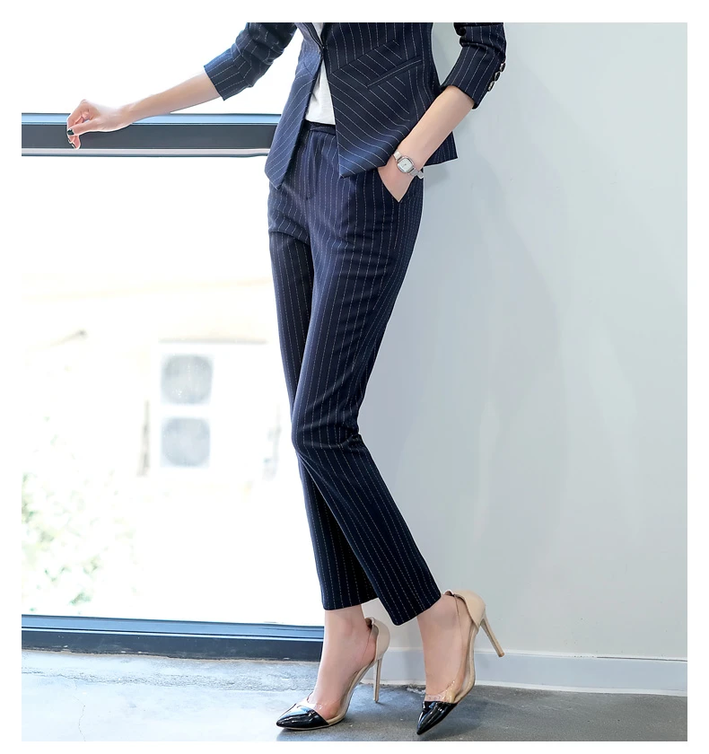 条纹西裤女长裤春秋职业黑色工装裤女士直筒修身正装裤上班工作裤