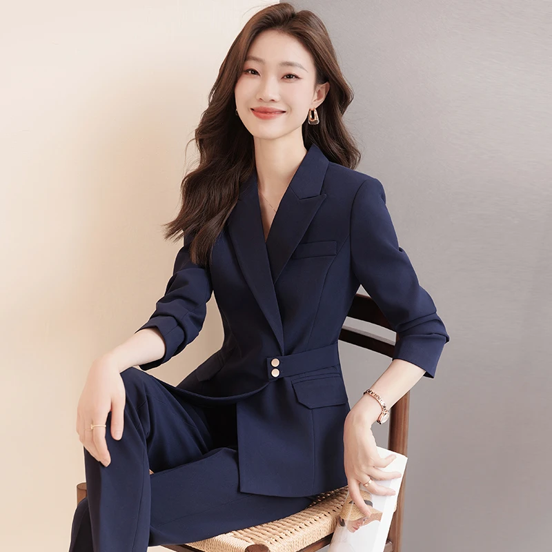 灰色西装外套女春秋新款气质西服工装美容珠宝金店职业套装工作服