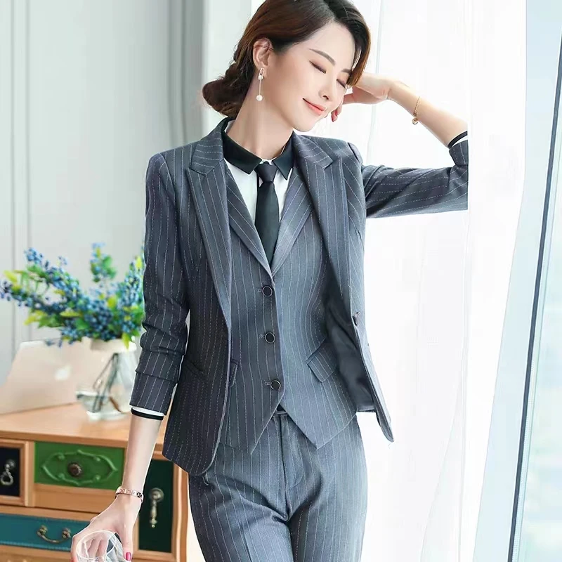 职业装西装套装女神范条纹正装工作服高级感气质商务高端西服外套