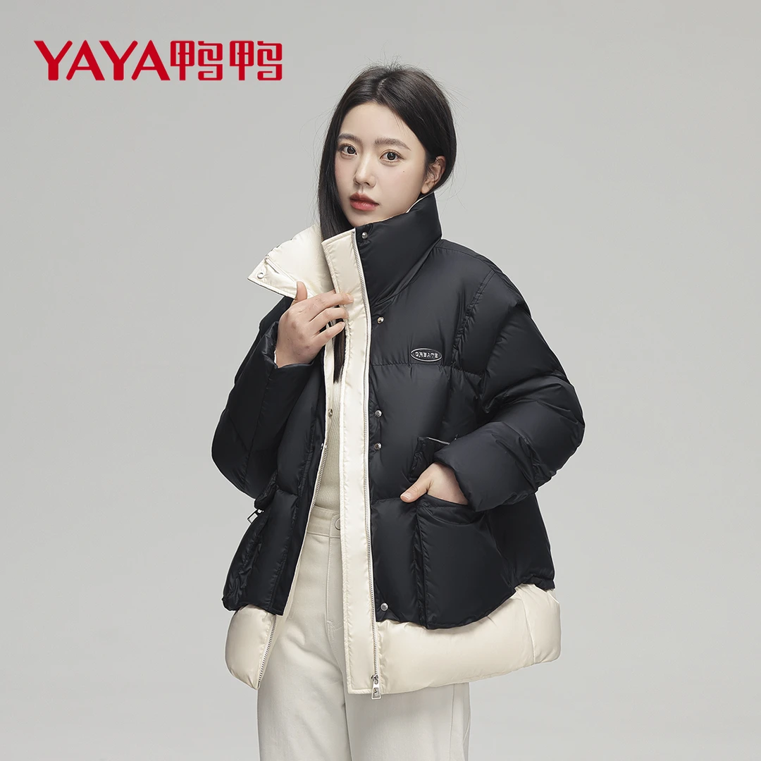 YAYA/鸭鸭 撞色拼接短款羽绒服加厚防风秋冬季女款潮流户外