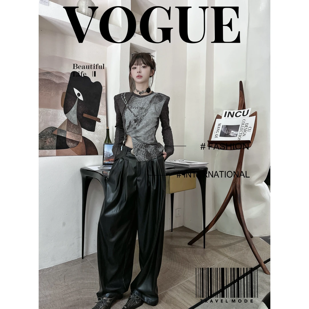 秋款蕾丝开叉长袖收腰打底衬衫