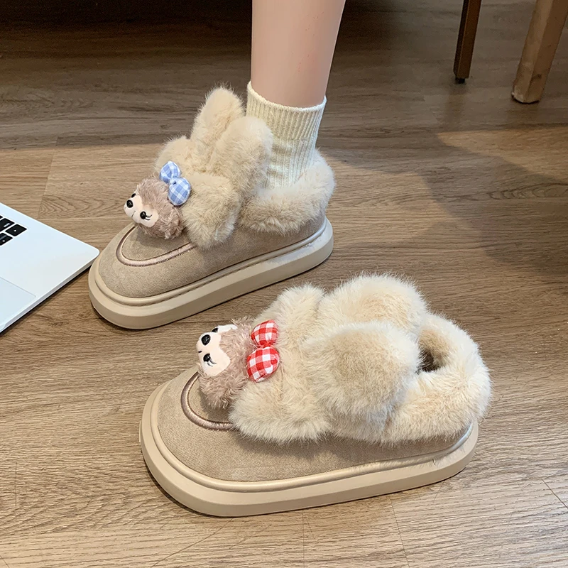可爱雪莉玫包跟毛毛棉拖鞋女外穿2025年秋冬季新款厚底防滑雪地靴