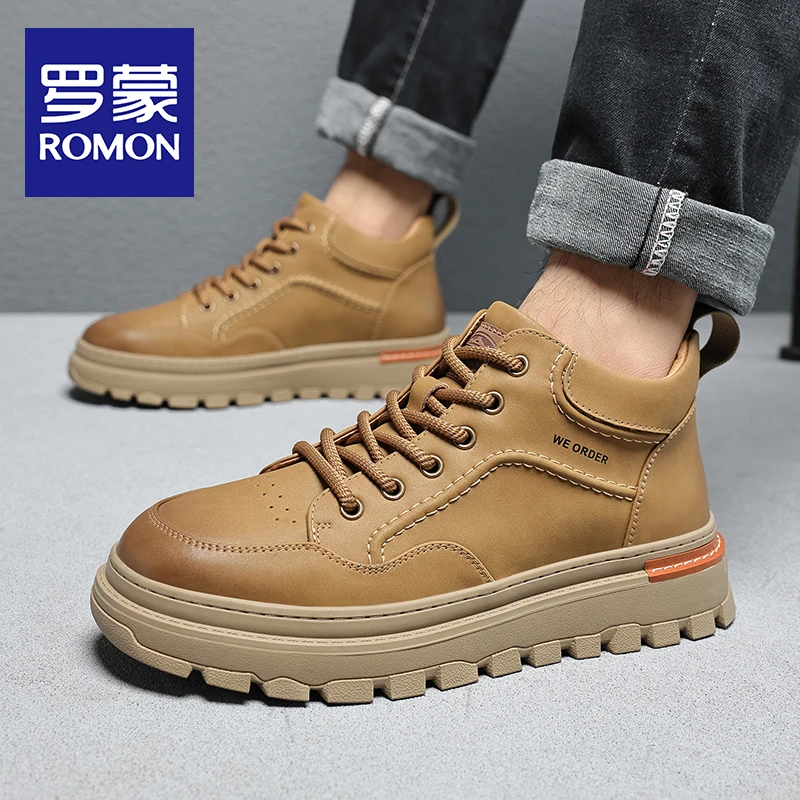 Romon/罗蒙高帮鞋男鞋高帮透气工装鞋子中帮休闲鞋加绒保暖棉鞋
