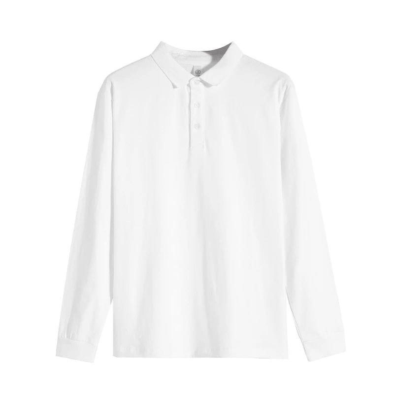 250g重磅长袖polo衫纯色纯棉白色不透宽松男士保罗衫收口翻领t恤