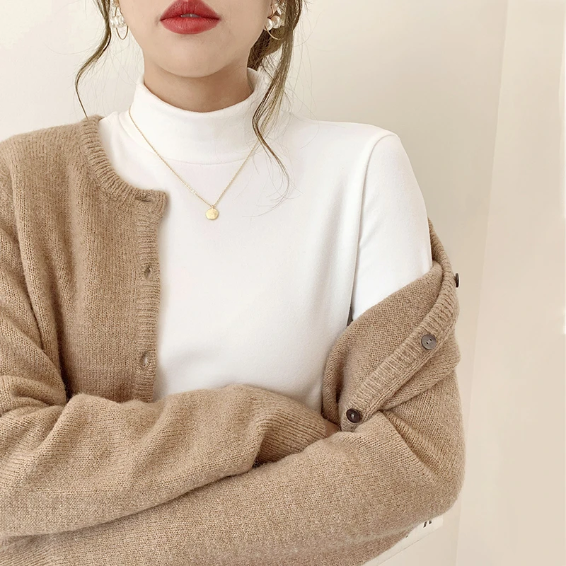 半高领打底衫女春秋冬内搭2024新款修身中领长袖t恤德绒磨毛上衣