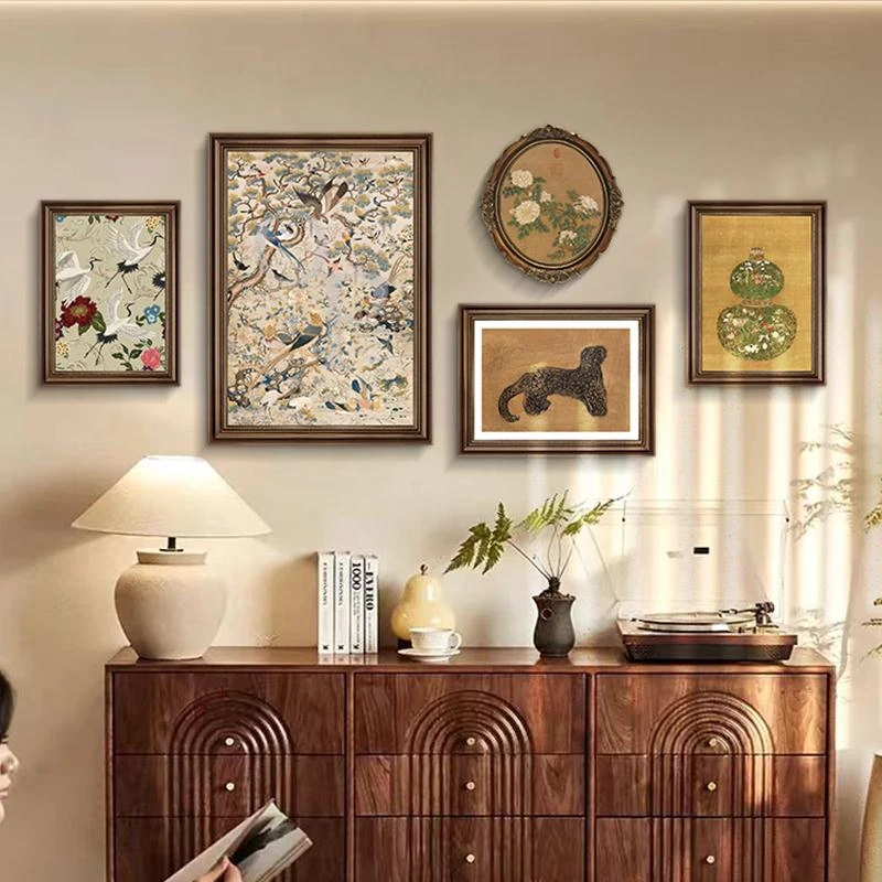 法式2024新款中古客厅沙发装饰画新中式餐厅挂画美式复古卧室壁画