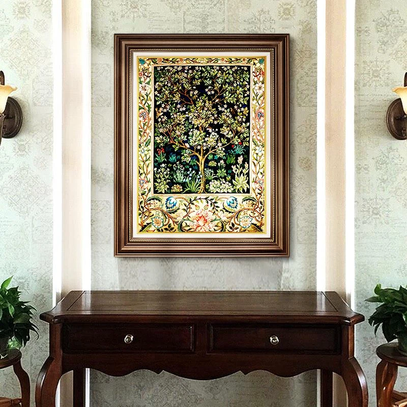 美式复古入户正对门玄关装饰画餐厅客厅挂画竖版发财树单幅幸福树