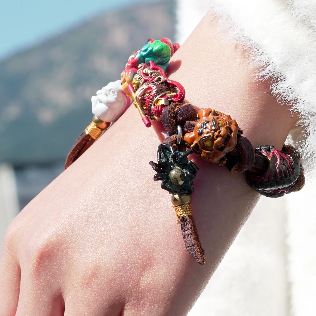 显若 黄铜皮质手链 孙悟空 孙小圣 金箍棒皮绳编织手链手工民族风