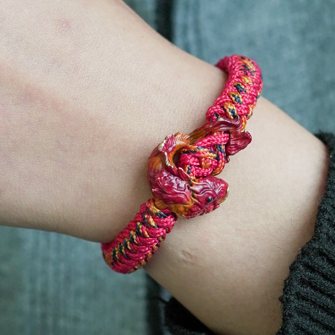 显若 黄铜布艺手镯 显若 纯手工布艺手链 锦鲤 国风手工编织手镯