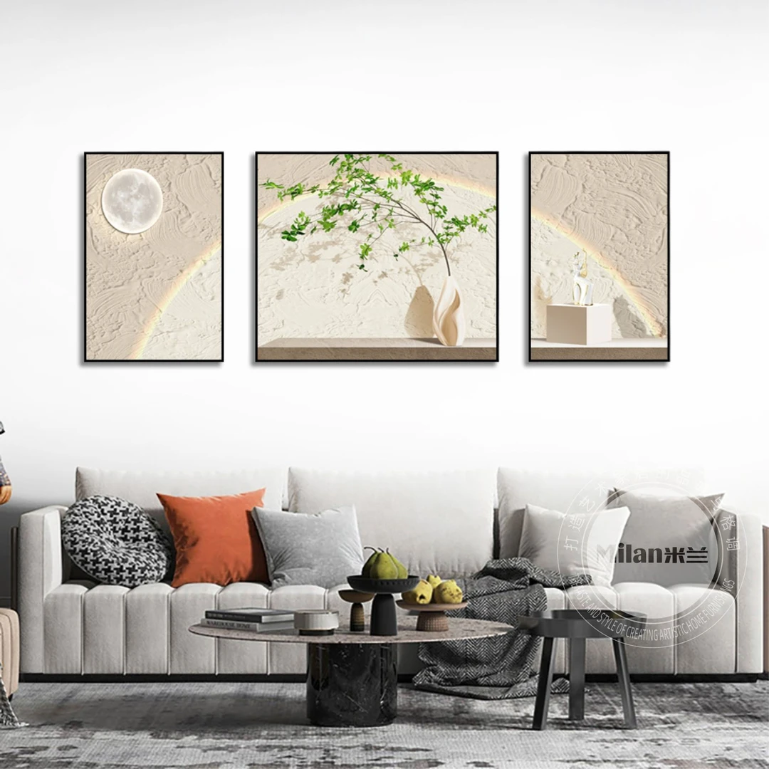 现代简约轻奢客厅装饰画沙发背景抽象艺术三联画时尚平面壁画