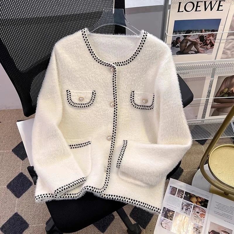 2111年法式高级感小香风外套女百搭圆领长袖针织开衫上衣