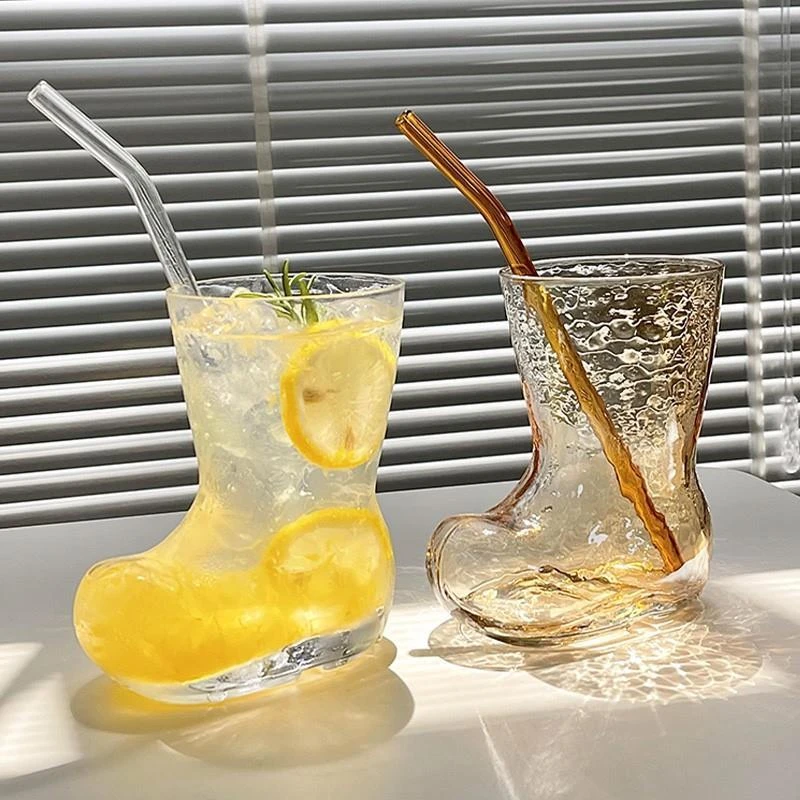 ins风创意靴子玻璃杯透明个性果汁饮料啤酒杯潮流咖啡冷饮杯