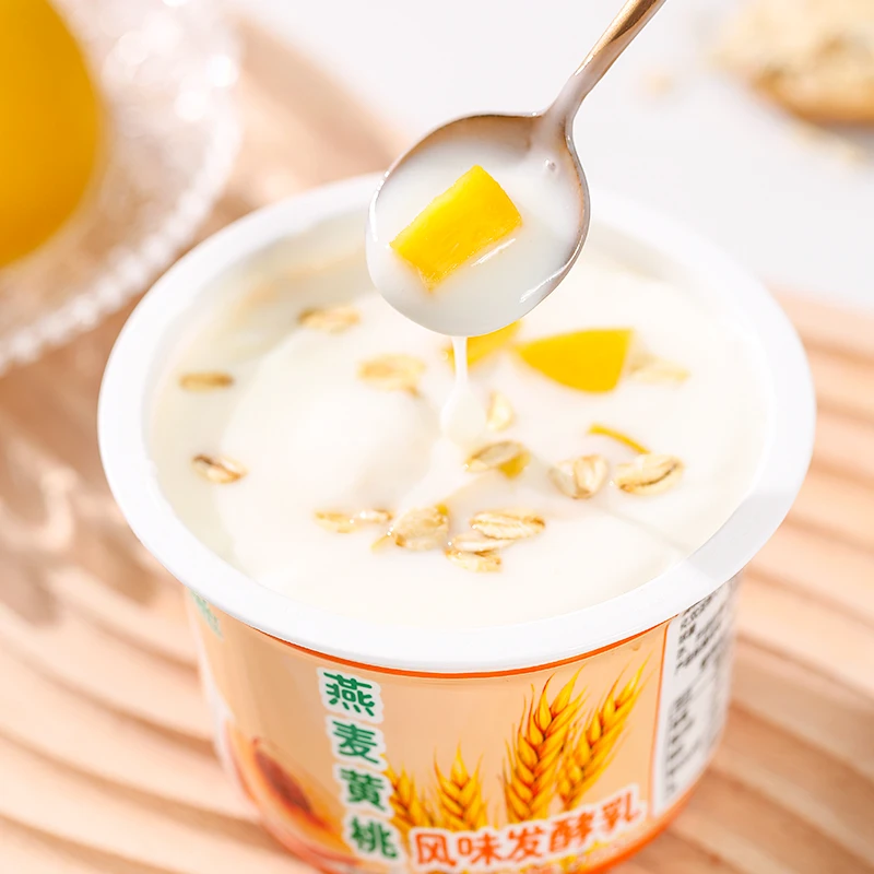 今时代黄桃燕麦酸奶果粒风味儿童早餐奶180g*3杯粗粮